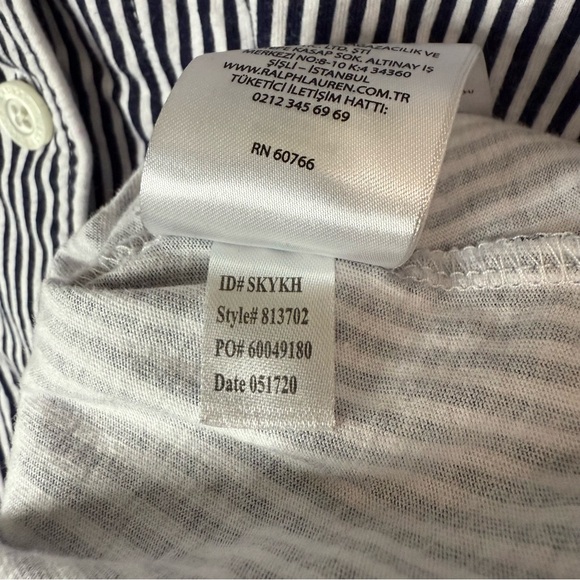 Lauren Ralph Lauren Striped Cotton Pajama Sleep Shirt Top Women’s L Navy White - Picture 6 of 7
